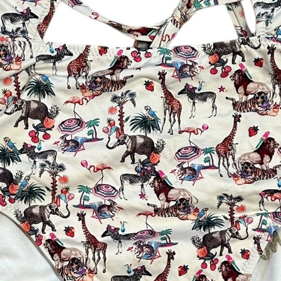 Sam Edelman Safari Animals One-Piece Swimsuit • XS •Halter Tie Cutout Pool Party - Picture 3 of 6
